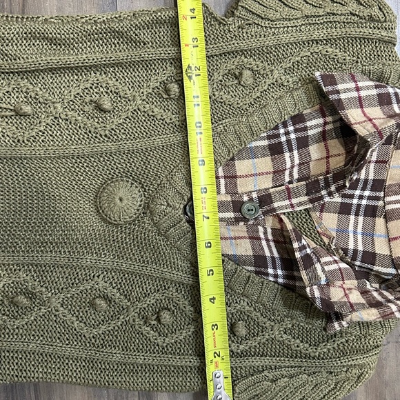Green Knit Dress With Plaid Collar And Pockets - Picture 5 of 5